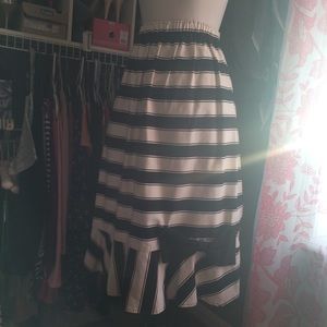 COPY - Black and white striped flare midi skirt w bow